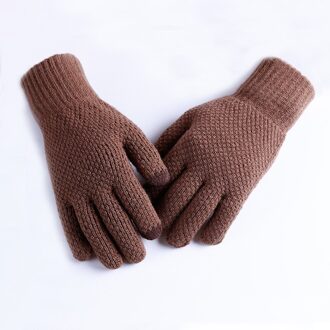 Mode Mannen Winter Warm Stretch Gebreide Handschoenen Verdikte Volledige Vingers Touch Screen Handschoenen Voor Mannen Casual Wanten Guantes Mujer Bruin