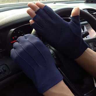 Mode Mannen Zomer Sport Fitness Antislip Fietsen Zonnebrandcrème Korte Wanten Dunne Ademende Touch Screen Rijden Handschoenen marine Half Finger