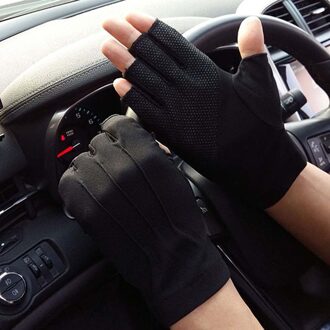 Mode Mannen Zomer Sport Fitness Antislip Fietsen Zonnebrandcrème Korte Wanten Dunne Ademende Touch Screen Rijden Handschoenen zwart Half Finger