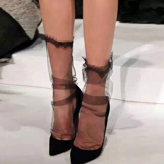 Mode Meisjes Prinses Vrouwen Sokken Transparant Zwart Zachte Kant Meisjes Comfortabele Elastische Sokken met Hoge hakken