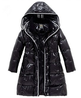 Mode Meisjes Winter Jassen Vrouwelijke Kind Down Jassen Bovenkleding Glanzend Waterdicht Middellange Lange Dikke 90% Eendendons Parka zwart / 12
