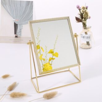 Mode Metalen Make-Up Spiegel Nordic Enkelzijdige Verticale Spiegel Met Stand Home Decor Accessoires goud plein