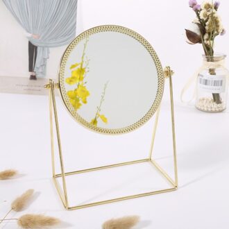 Mode Metalen Make-Up Spiegel Nordic Enkelzijdige Verticale Spiegel Met Stand Home Decor Accessoires goud ronde