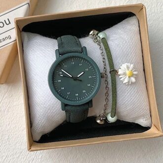 Mode Minimalistische Quartz Horloge Met Pu Lederen Band Ronde Dial Polshorloge Voor Casual Dagelijkse Kantoor Voor Vrouwen Lxh groen