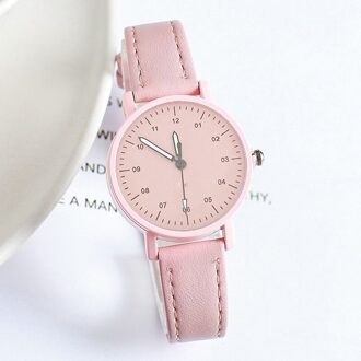 Mode Minimalistische Quartz Horloge Met Pu Lederen Band Ronde Dial Polshorloge Voor Casual Dagelijkse Kantoor Voor Vrouwen Lxh Roze