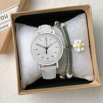 Mode Minimalistische Quartz Horloge Met Pu Lederen Band Ronde Dial Polshorloge Voor Casual Dagelijkse Kantoor Voor Vrouwen Lxh wit