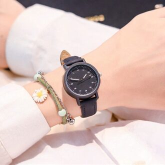 Mode Minimalistische Quartz Horloge Met Pu Lederen Band Ronde Dial Polshorloge Voor Casual Dagelijkse Kantoor Voor Vrouwen Lxh zwart