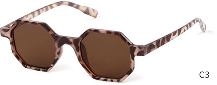 Mode Octagon Luipaard Zonnebril Vrouwen Vintage Hexagon Vos Frame Zonnebril Shades Lady OM553B C3 luipaard thee