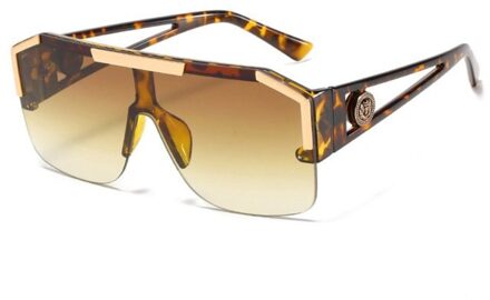 Mode Oversized Vierkante Zonnebril Mannen Vrouwen Luxe Vierkante Metalen Vintage Grote Frame Randloze Zonnebril 03