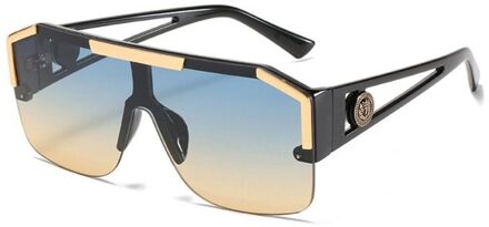 Mode Oversized Vierkante Zonnebril Mannen Vrouwen Luxe Vierkante Metalen Vintage Grote Frame Randloze Zonnebril 04