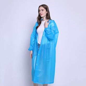 Mode Peva Vrouwen Man Regenjas Verdikte Waterdichte Poncho Jas Volwassen Duidelijke Transparante Camping Capuchon Regenkleding Pak blauw