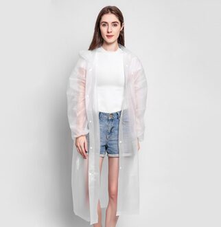 Mode Peva Vrouwen Man Regenjas Verdikte Waterdichte Poncho Jas Volwassen Duidelijke Transparante Camping Capuchon Regenkleding Pak wit
