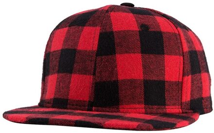 Mode Plaid Hoed Mannen Vrouwen Katoen Plaid Hiphop Snapback Cap rood en zwart