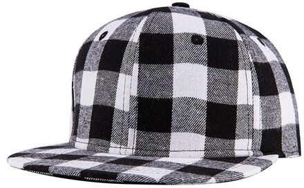 Mode Plaid Hoed Mannen Vrouwen Katoen Plaid Hiphop Snapback Cap zwart en wit