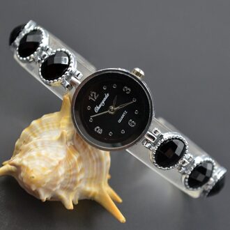 Mode Polshorloge Vrouwen Meisje Prachtige Metalen Legering Band Quartz Armband Horloges 925 zwart