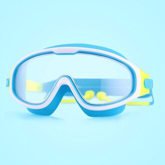 Mode Professionele Kind Zwembril Anti-Fog Kinderen Bril Zwemmen Glazen Met Oordopje Voor Kinderen Kids Bril meer blauw