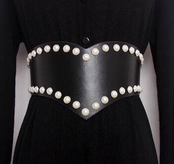 mode PU Lederen Parel Vrouwelijke Klinknagels Riem Corset Zwart Elasitc Brede Riemen voor Vrouwen Jurk Buikband Korea Mode Kleding E001