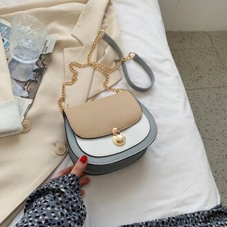 Mode Pu Leer Contrast Kleur Crossbody Tassen Voor Vrouwen Kleine Schoudertas Vrouwelijke Handtassen En Portemonnees Reistassen nieuw-grijs