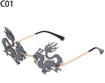 Mode Randloze Zonnebril Vrouwen Trendy Dragon Phoenix Zonnebril UV400 Bescherming Retro Ocean Lens Zonnebril Eyewear C1