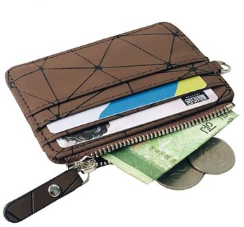 Mode Reizen Pu Lederen Bank Business Id Card Wallet Rits Portemonnee Portemonnee Oortelefoon Houder Pouch Voor Vrouwen mannen bruin