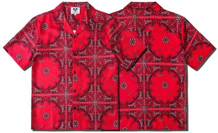Mode Rode Paisley Shirt Mannen Vrouwen Harajuku 3D Bloem Print Korte Mouw Casual Shirt Tops Button-Down Beach Hawaiian blouse Xl