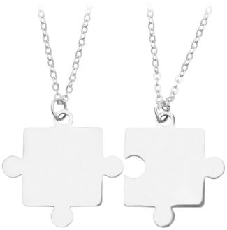 Mode Roestvrij Staal Paar Hanger Ketting 1 Paar Lover Gekoppeld Puzzel Kettingen Voor Vriendschap Minnaar Sieraden zilver