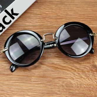 Mode Ronde Mooie Kids Zonnebril Meisjes Goggle Beschermende Bril Kinderen Eyewear Óculos Infantil Accessoires zwart