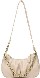 Mode Schoudertas Voor Vrouwen Voudige Zachte Pu Lederen Handtas Keten Effen Kleur Crossbody Messenger Bags Beige