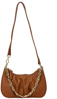 Mode Schoudertas Voor Vrouwen Voudige Zachte Pu Lederen Handtas Keten Effen Kleur Crossbody Messenger Bags Bruin