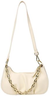 Mode Schoudertas Voor Vrouwen Voudige Zachte Pu Lederen Handtas Keten Effen Kleur Crossbody Messenger Bags wit