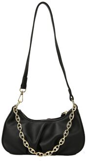 Mode Schoudertas Voor Vrouwen Voudige Zachte Pu Lederen Handtas Keten Effen Kleur Crossbody Messenger Bags zwart
