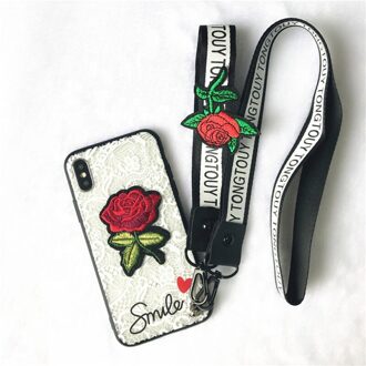 Mode Sexy 3D Rose Flower Hard PC Kant Telefoon Case Voor iPhone XS Max XR Met Lanyard
