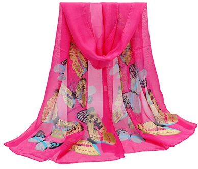 Mode Sjaal Dame Vlinder Print Neck Shawl Sjaal Warm Wrap Ademend Winddicht Sjaals Sjaals Hijab Halsdoek Foulard # Een heet roze