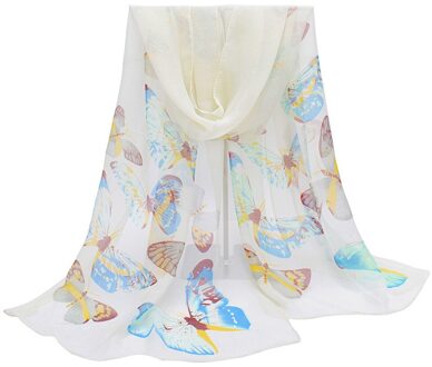 Mode Sjaal Dame Vlinder Print Neck Shawl Sjaal Warm Wrap Ademend Winddicht Sjaals Sjaals Hijab Halsdoek Foulard # Een wit