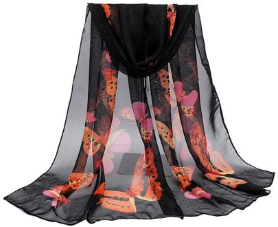 Mode Sjaal Dame Vlinder Print Neck Shawl Sjaal Warm Wrap Ademend Winddicht Sjaals Sjaals Hijab Halsdoek Foulard # Een zwart