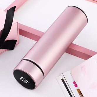 Mode Smart Mok Temperatuur Display Rvs Water Thermische Fles Met LCD Touch Screen Waterdichte Cup T6 roze