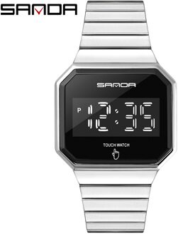 Mode Sport Horloges Man Led Touch Screen Elektronische Shock Horloge Waterdichte Digitale Mannelijke Klok Relogio Masculino zilver