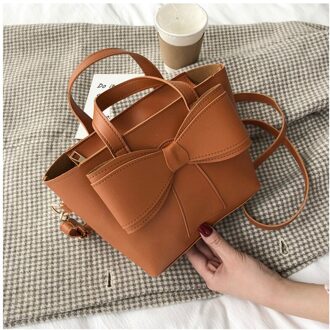 Mode Stijl Vlinderdas Tassen Voor Vrouwen Effen Kleur Pu Lederen Schoudertas Dames Mode Crossbody Tas bruin-M