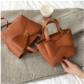 Mode Stijl Vlinderdas Tassen Voor Vrouwen Effen Kleur Pu Lederen Schoudertas Dames Mode Crossbody Tas bruin-S