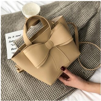 Mode Stijl Vlinderdas Tassen Voor Vrouwen Effen Kleur Pu Lederen Schoudertas Dames Mode Crossbody Tas khaki-M
