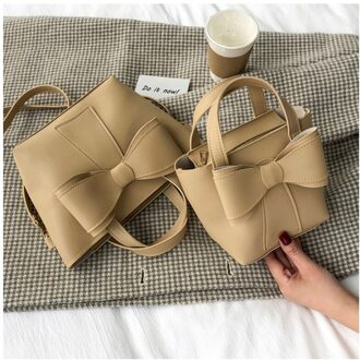 Mode Stijl Vlinderdas Tassen Voor Vrouwen Effen Kleur Pu Lederen Schoudertas Dames Mode Crossbody Tas khaki-S