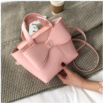 Mode Stijl Vlinderdas Tassen Voor Vrouwen Effen Kleur Pu Lederen Schoudertas Dames Mode Crossbody Tas roze-M