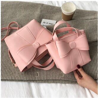 Mode Stijl Vlinderdas Tassen Voor Vrouwen Effen Kleur Pu Lederen Schoudertas Dames Mode Crossbody Tas roze-S