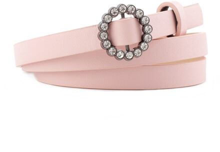 Mode Strass Riem Vrouwen Metalen Ronde Diamant Pin Gesp Tailleband Elegante Smalle Riemen Voor Vrouwen Zoete Wilde 1