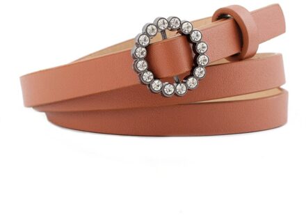 Mode Strass Riem Vrouwen Metalen Ronde Diamant Pin Gesp Tailleband Elegante Smalle Riemen Voor Vrouwen Zoete Wilde 2