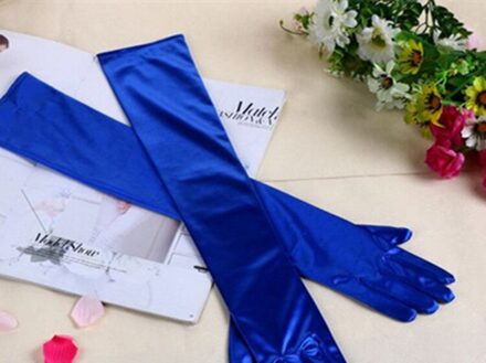Mode Stretch Satijn Lange Handschoenen voor Vrouwen/Avondfeest Opera Handschoenen Vrouwen/Brand Kleding Accessoires voor lady Blauw