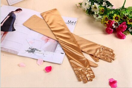 Mode Stretch Satijn Lange Handschoenen voor Vrouwen/Avondfeest Opera Handschoenen Vrouwen/Brand Kleding Accessoires voor lady Goud