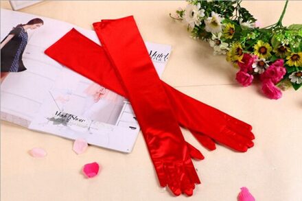 Mode Stretch Satijn Lange Handschoenen voor Vrouwen/Avondfeest Opera Handschoenen Vrouwen/Brand Kleding Accessoires voor lady Rood