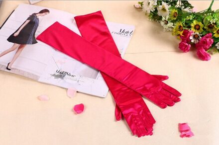 Mode Stretch Satijn Lange Handschoenen voor Vrouwen/Avondfeest Opera Handschoenen Vrouwen/Brand Kleding Accessoires voor lady roos Rood