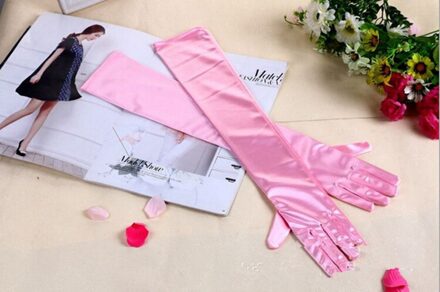 Mode Stretch Satijn Lange Handschoenen voor Vrouwen/Avondfeest Opera Handschoenen Vrouwen/Brand Kleding Accessoires voor lady roze